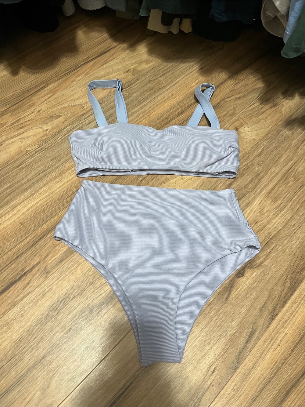 SHEIN Light Lavender Ribbed High-Waist Bikini Set